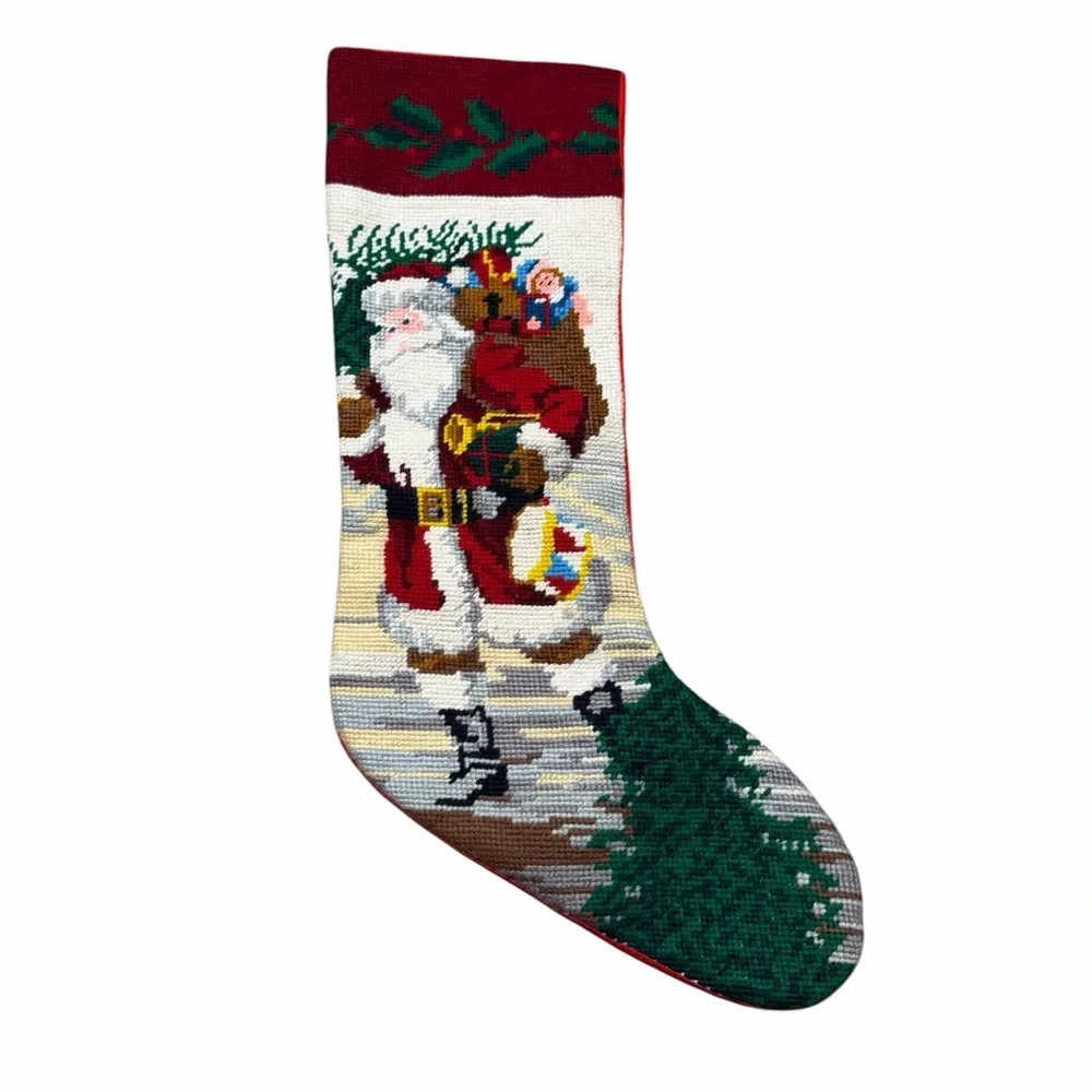 🎅 Vintage Needlepoint Christmas Stockings (Set of 2) Grannycore Holiday Decor 🧶